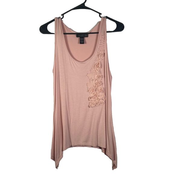 CABLE And GAUGE Pink Tank Sleeveless Delicate Raw Ribbon Roses Trim Size Medium - Picture 1 of 6